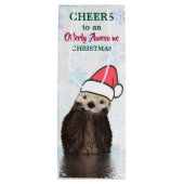 Schattigee otter met een kerstmuts wijn cadeautas (Achterkant)
