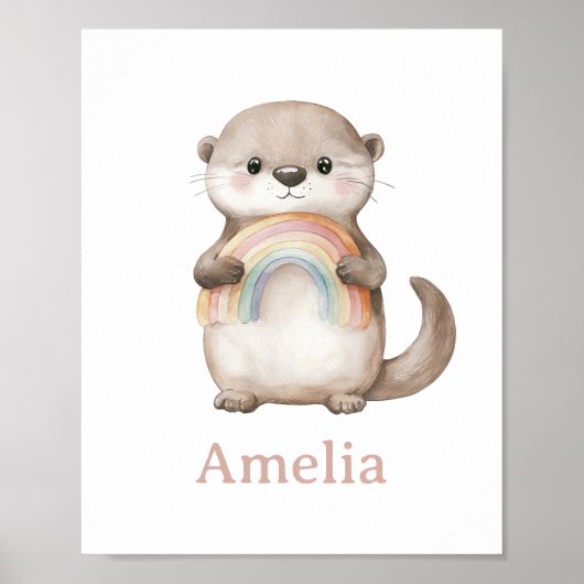 Schattigee otter met een regenboog Baby naam kweke Poster (Voorkant)