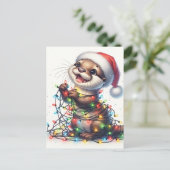 Schattigee otter met kerstverlichting briefkaart (Staand voorkant)