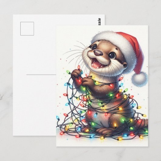 Schattigee otter met kerstverlichting briefkaart (Voorkant / Achterkant)