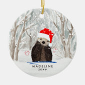 Schattigee Otter met Santa Hat Kind Naam Keramisch Ornament (Voorkant)