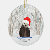 Schattigee Otter met Santa Hat Kind Naam Keramisch Ornament (Links)