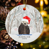 Schattigee Otter met Santa Hat Kind Naam Keramisch Ornament