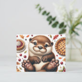 Schattigee otter met Thanksgiving voedsel Briefkaart (Staand voorkant)