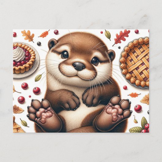 Schattigee otter met Thanksgiving voedsel Briefkaart (Voorkant)