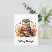 Schattigee otter met Thanksgiving Voedsel en Vlind Briefkaart (Staand voorkant)