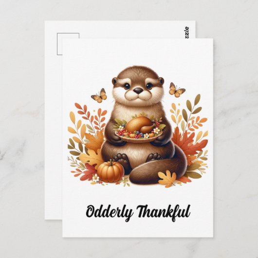 Schattigee otter met Thanksgiving Voedsel en Vlind Briefkaart (Voorkant / Achterkant)