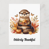 Schattigee otter met Thanksgiving Voedsel en Vlind Briefkaart (Voorkant)
