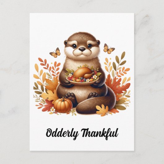Schattigee otter met Thanksgiving Voedsel en Vlind Briefkaart (Voorkant)