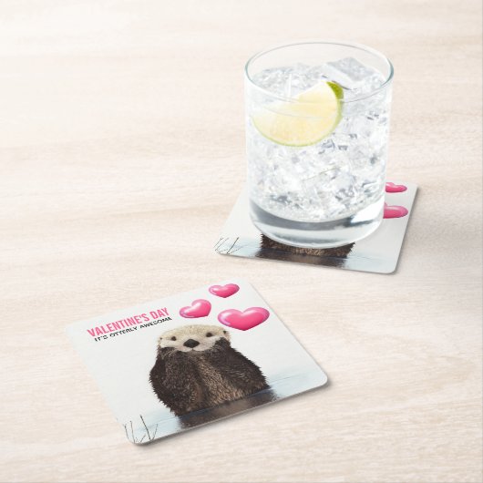 Schattigee Otter met Valentijnse  Harten Kartonnen Onderzetters (Insitu)