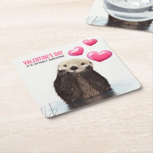 Schattigee Otter met Valentijnse  Harten Kartonnen Onderzetters (Schuin)