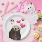 Schattigee Otter met Valentijnse Harten Papieren Bordje (Feest)