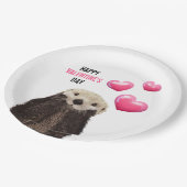 Schattigee Otter met Valentijnse Harten Papieren Bordje (Gekanteld)