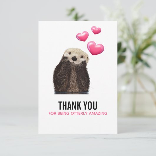 Schattigee otter met Valentijnse  Hearts Funny Pun Bedankkaart (Staand voorkant)