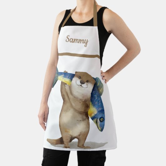 Schattigee otter met vis monogram schort (Insitu)