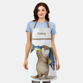 Schattigee otter met vis monogram schort (Gedragen)