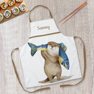 Schattigee otter met vis monogram schort