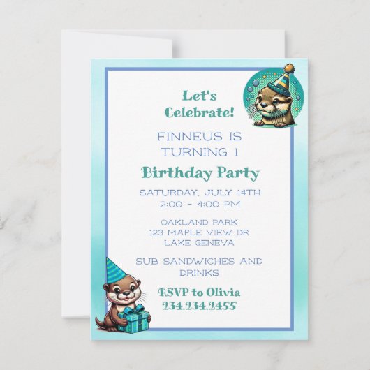 Schattigee Otter thema jongen's verjaardagsfeestje Kaart (Achterkant)