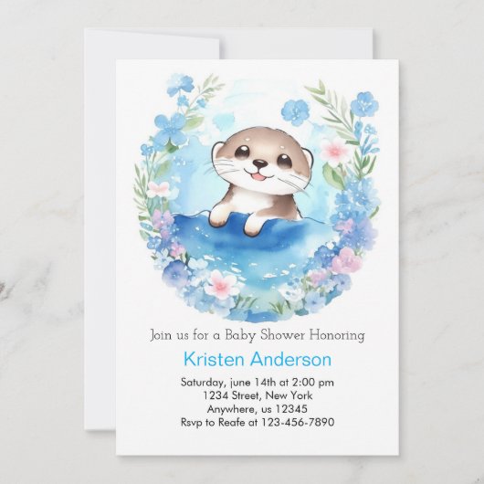 Schattigee Otter Waterverf Jongen Baby shower Kaart (Voorkant)