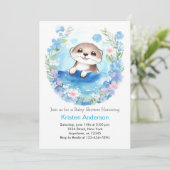 Schattigee Otter Waterverf Jongen Baby shower Kaart (Staand voorkant)