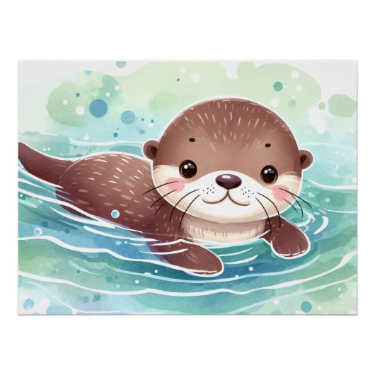 Schattigee Otter Waterverf Perfect Poster (Voorkant)