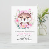 Schattigee otter zalig roze meisje Baby shower Kaart (Staand voorkant)
