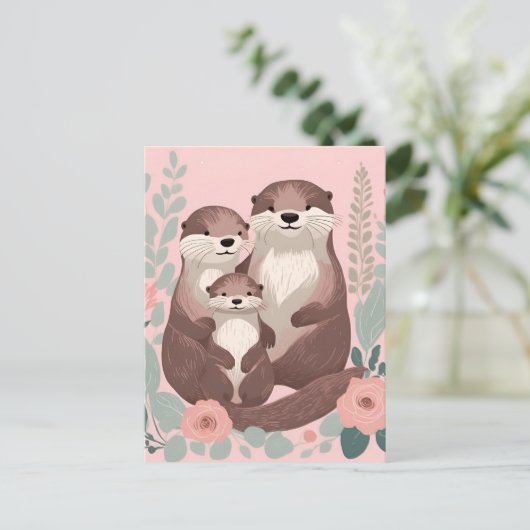 Schattigee otterfamilie briefkaart (Staand voorkant)