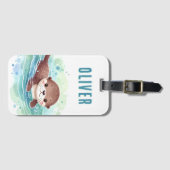 Schattigee otterillustratie aangepaste naam bagagelabel (Voorkant (horizontaal))