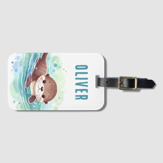 Schattigee otterillustratie aangepaste naam bagagelabel (Voorkant (horizontaal))