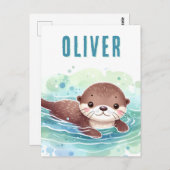 Schattigee otterillustratie aangepaste naam briefkaart (Voorkant / Achterkant)