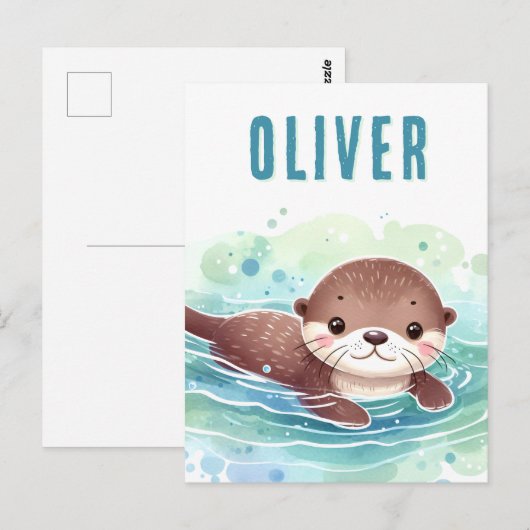 Schattigee otterillustratie aangepaste naam briefkaart (Voorkant / Achterkant)