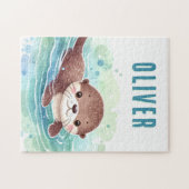 Schattigee otterillustratie aangepaste naam legpuzzel (Horizontaal)
