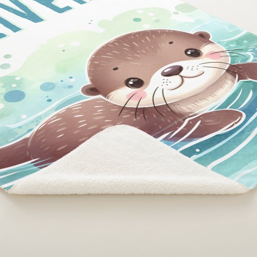 Schattigee otterillustratie aangepaste naam sherpa deken (3/4)