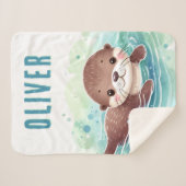 Schattigee otterillustratie aangepaste naam sherpa deken (Voorkant (horizontaal))