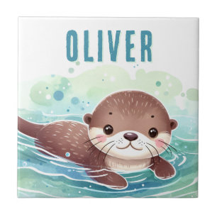 Schattigee otterillustratie aangepaste naam tegeltje
