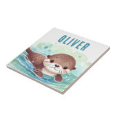 Schattigee otterillustratie aangepaste naam tegeltje (Zijkant)