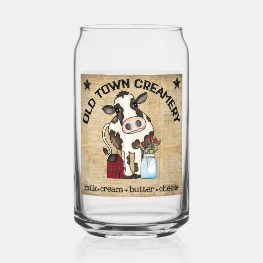 Schattigee oude stad creamery koe boerderij blikvorm glas (Voorkant)