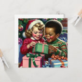 Schattigee ouderwetse kerst en gelukkig nieuwjaar kaart (Voorkant / Achterkant in situ)