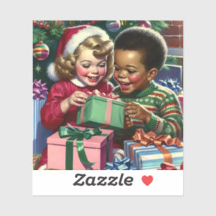 Schattigee ouderwetse kerst en gelukkig nieuwjaar sticker