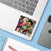 Schattigee ouderwetse kerst en gelukkig nieuwjaar sticker (Laptop met iPhone)