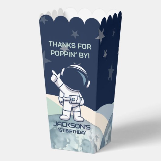 Schattigee Outer Space Astronaut Verjaardag Popcor Bedankdoosjes (Achterkant)