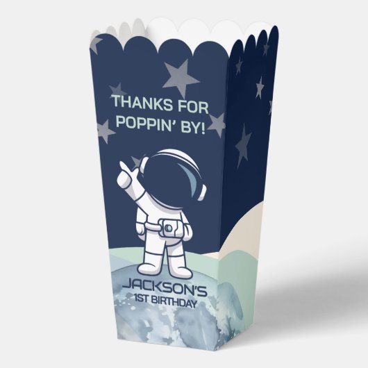 Schattigee Outer Space Astronaut Verjaardag Popcor Bedankdoosjes (Voorkant)