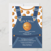 Schattigee Overalls BASKETBAL Baby shower Invitati Kaart (Voorkant)