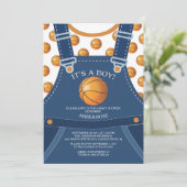Schattigee Overalls BASKETBAL Baby shower Invitati Kaart (Staand voorkant)