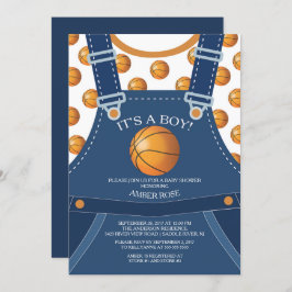 Schattigee Overalls BASKETBAL Baby shower Invitati Kaart