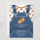 Schattigee Overalls FOOTBALL Baby shower Invitatio Kaart (Voorkant)