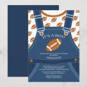 Schattigee Overalls FOOTBALL Baby shower Invitatio Kaart (Voorkant / Achterkant)