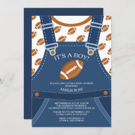 Schattigee Overalls FOOTBALL Baby shower Invitatio Kaart