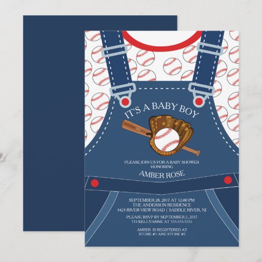 Schattigee Overalls HONKBAL Baby shower Uitnodigin Kaart (Voorkant / Achterkant)