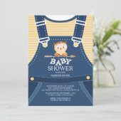 Schattigee Overalls Woodland Owl Baby shower Invit Kaart (Staand voorkant)